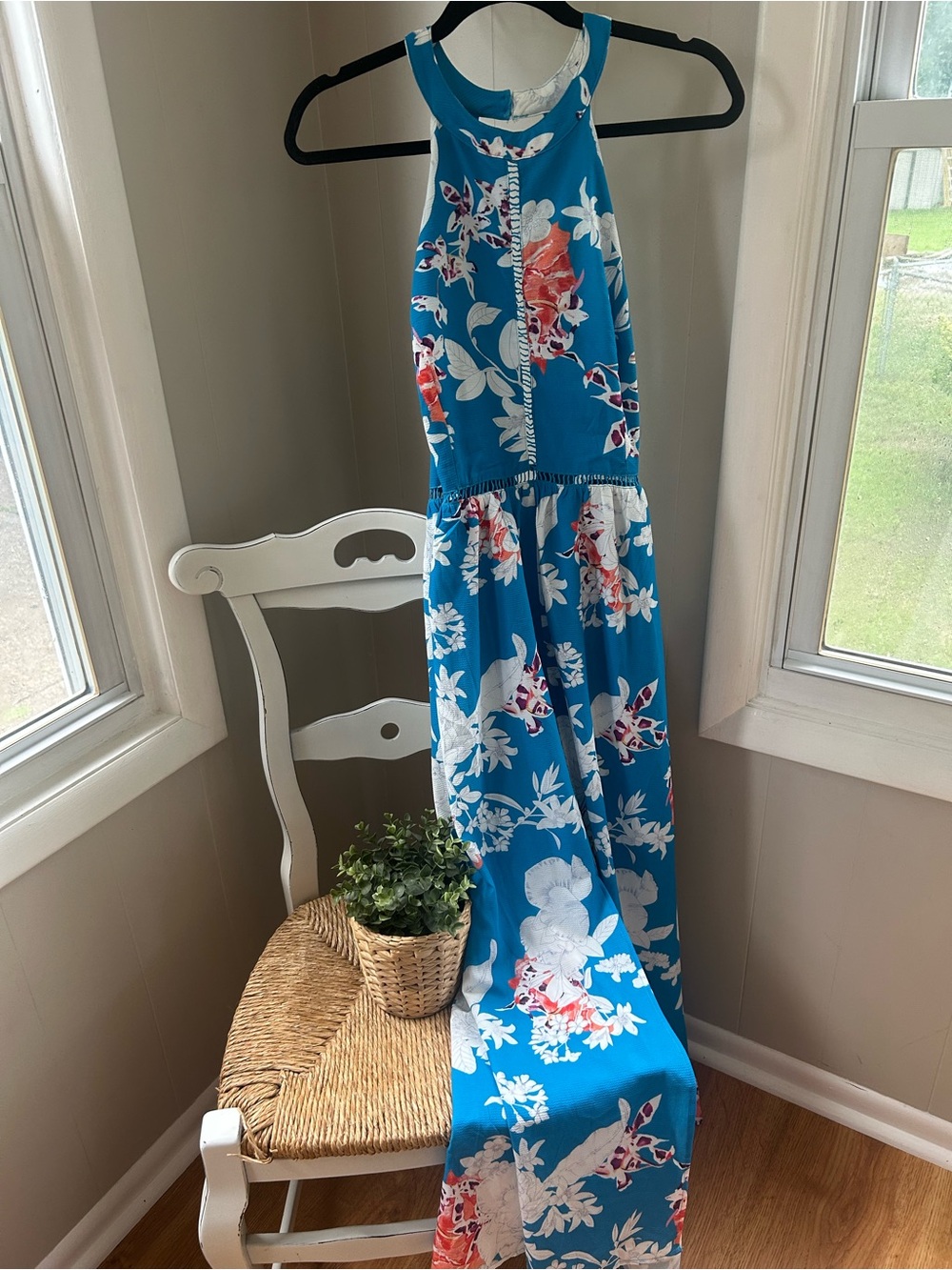 Teal Blue Floral Halter Maxi Skirt